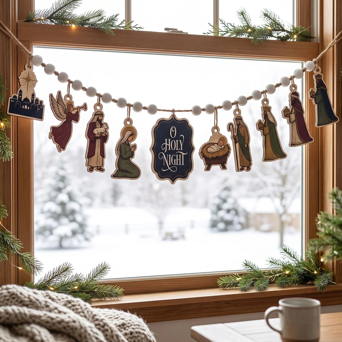 Nativity Scene Christmas Wooden Garland