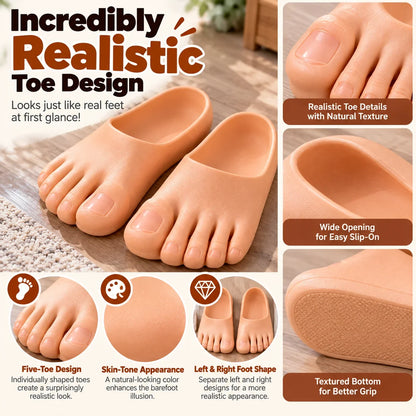 🔥 50% OFF-😂 Realistic Barefoot Slippers – Funny Giant Toe Slides, Hilarious Prank Gift 👣