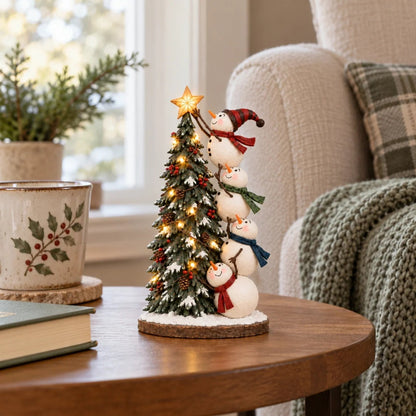 Snowmen Topping the Christmas Tree – Lighted Christmas Figurine