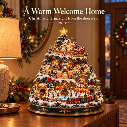 🎄 Lighted 3-Tier Christmas Village Tree – Magical Holiday Tabletop Decor