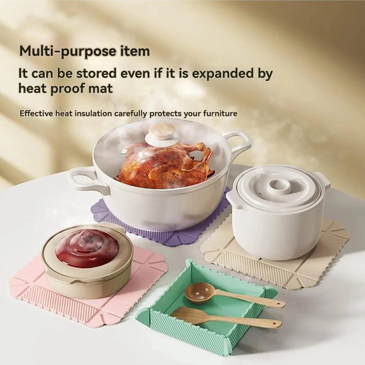 2 in 1 Foldable Magnetic Silicone Trivet & Serving Tray, Food Grade Heat Resistant Non-Slip Collapsible Mat for Kitchen, RV, Camping, Picnic