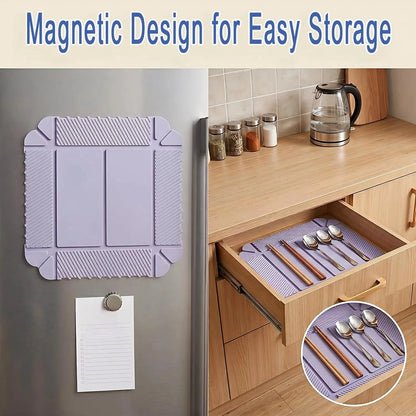 2 in 1 Foldable Magnetic Silicone Trivet & Serving Tray, Food Grade Heat Resistant Non-Slip Collapsible Mat for Kitchen, RV, Camping, Picnic