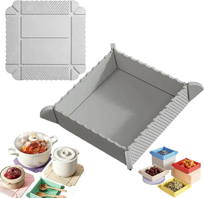 2 in 1 Foldable Magnetic Silicone Trivet & Serving Tray, Food Grade Heat Resistant Non-Slip Collapsible Mat for Kitchen, RV, Camping, Picnic