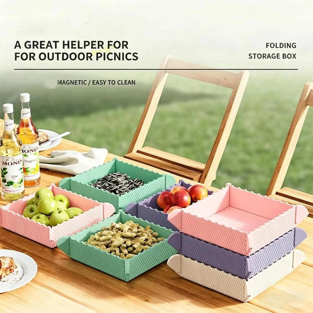 2 in 1 Foldable Magnetic Silicone Trivet & Serving Tray, Food Grade Heat Resistant Non-Slip Collapsible Mat for Kitchen, RV, Camping, Picnic