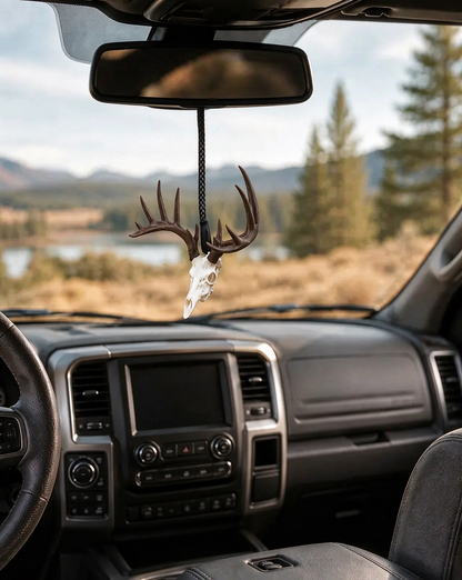 Whitetail Deer Skull Rearview Mirror Hanger