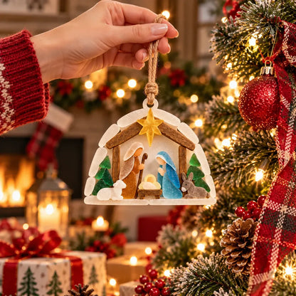 ✨joy Nativity Sea Glass Christmas Ornament With Greeting Card