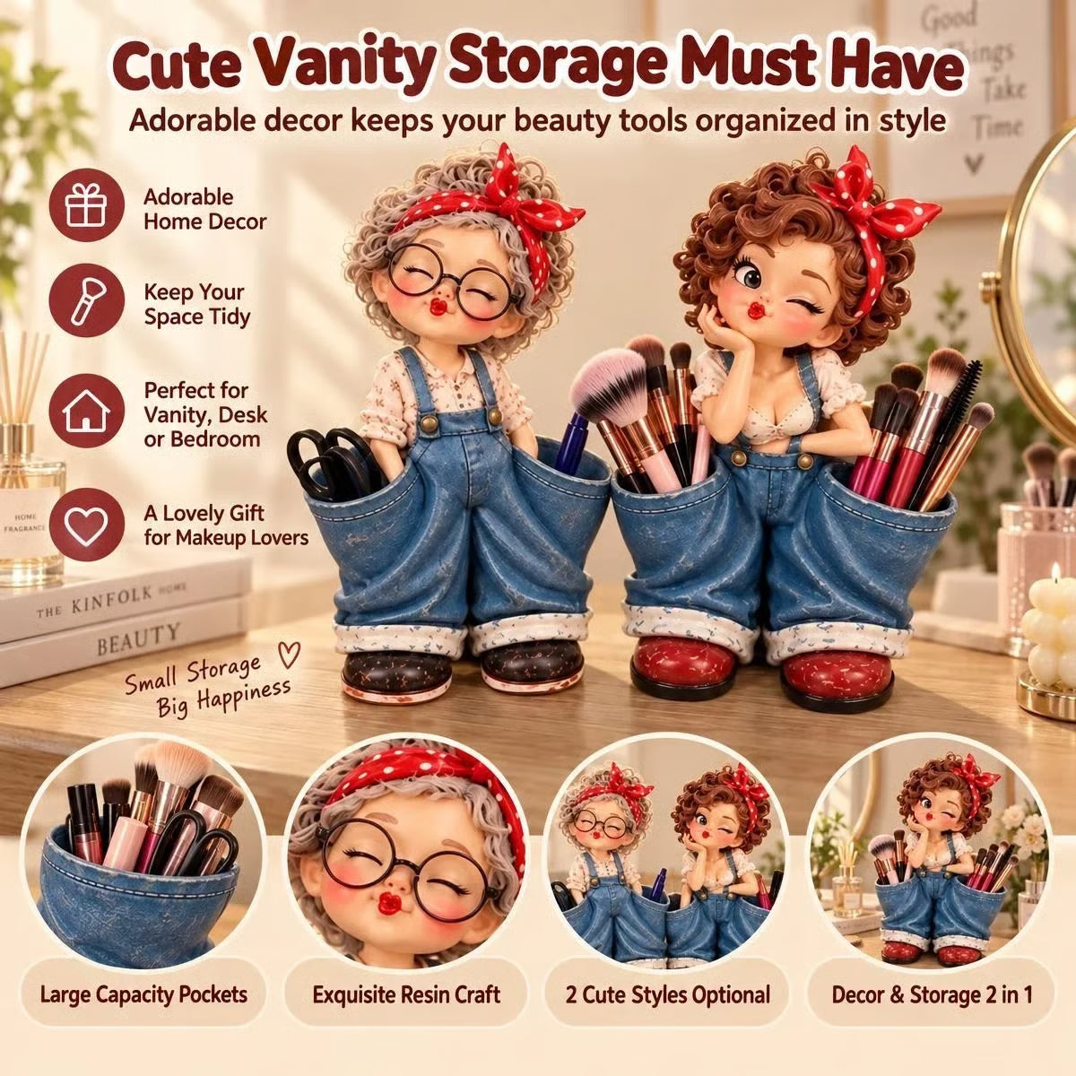 🎉Retro Girl Makeup Brush Holder – Cute Vintage Vanity Organizer