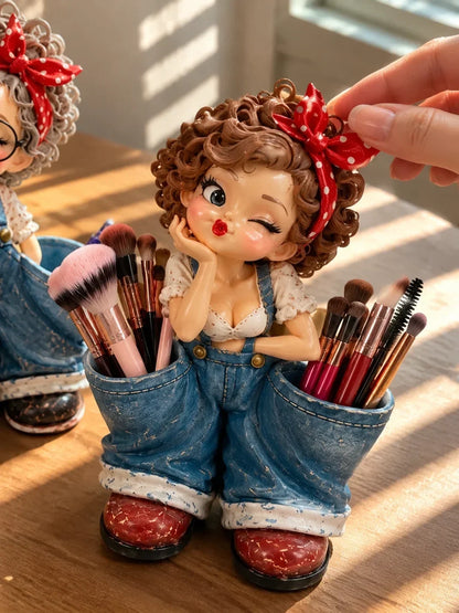 🎉Retro Girl Makeup Brush Holder – Cute Vintage Vanity Organizer