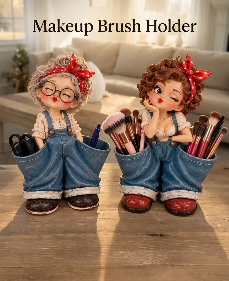 🎉Retro Girl Makeup Brush Holder – Cute Vintage Vanity Organizer