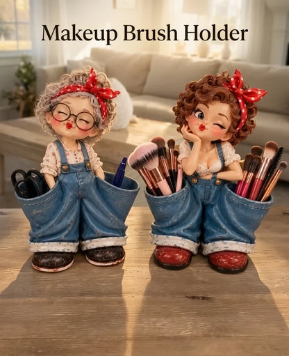 🎉Retro Girl Makeup Brush Holder – Cute Vintage Vanity Organizer