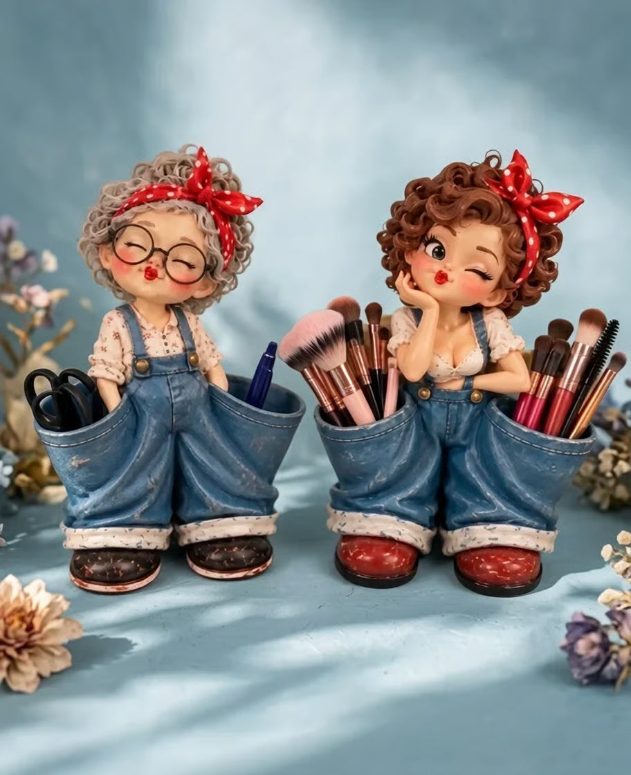🎉Retro Girl Makeup Brush Holder – Cute Vintage Vanity Organizer