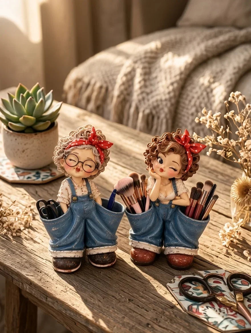 🎉Retro Girl Makeup Brush Holder – Cute Vintage Vanity Organizer