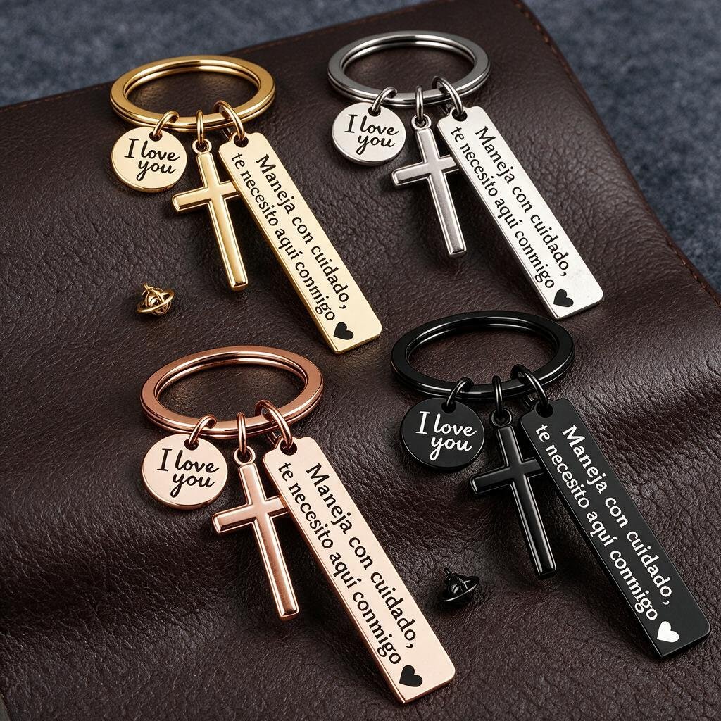 Keychain with Cross and "I Love You" Charm