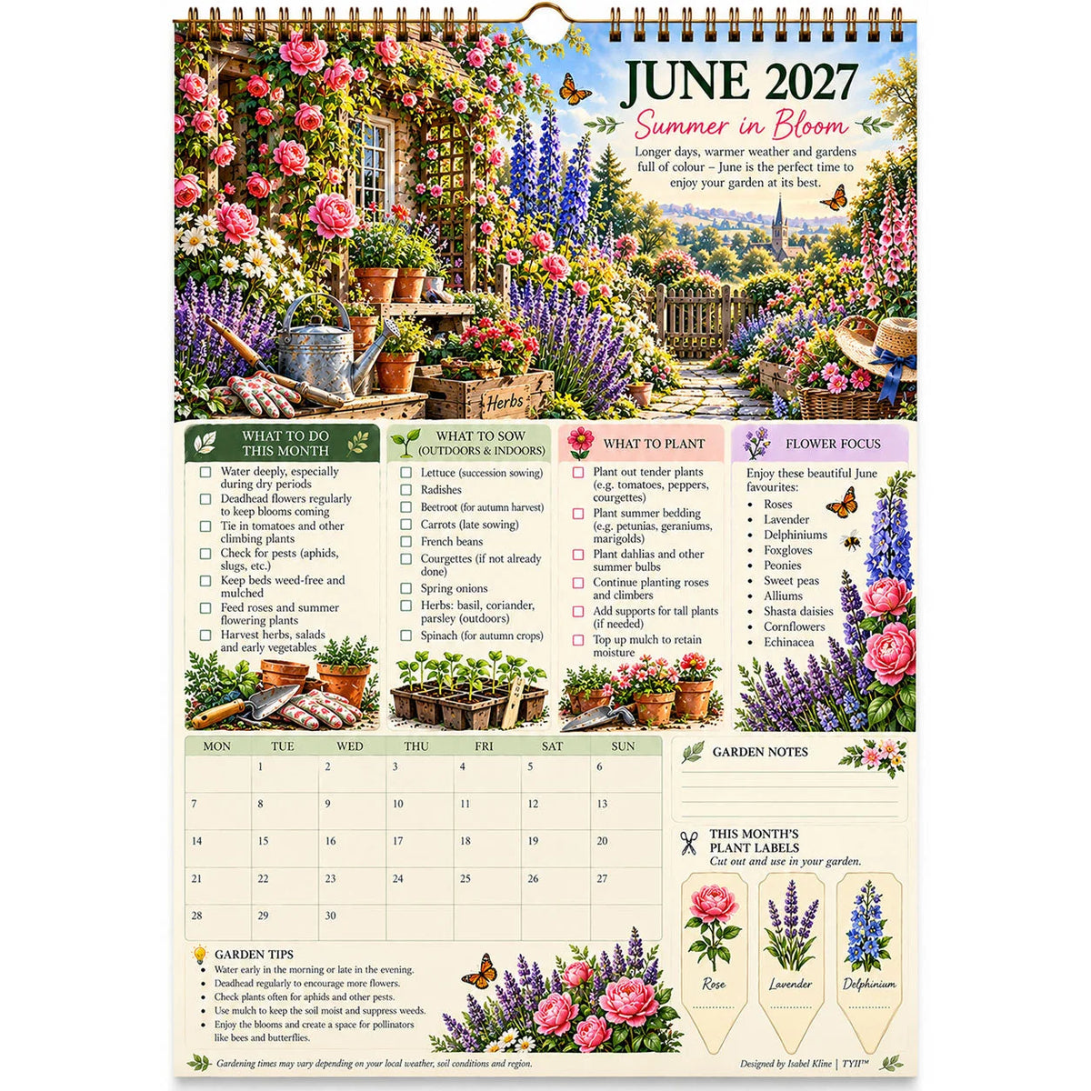2027 Four Seasons Gardening Calendar & Monthly Planner – A4 Wall Calendar with Planting Guide, Garden Tasks & Plant Labels