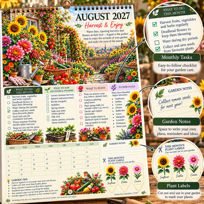 2027 Four Seasons Gardening Calendar & Monthly Planner – A4 Wall Calendar with Planting Guide, Garden Tasks & Plant Labels