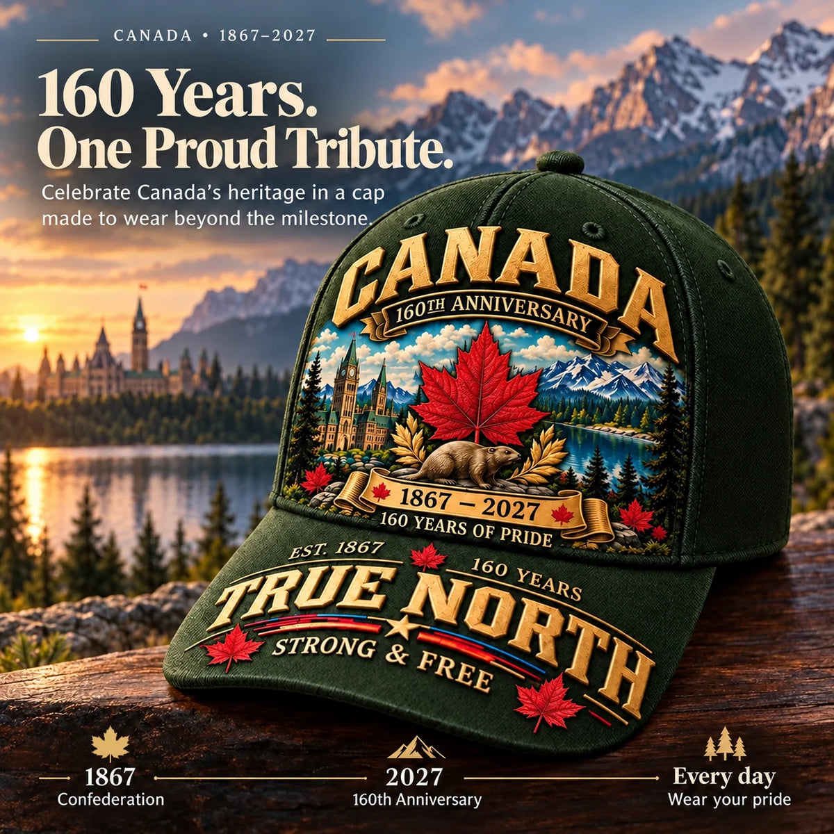 49% OFF -  Canada 160th Anniversary 1867–2027 – Premium Heritage Cap | Cotton-Poly Blend • Detailed Embroidery • Adjustable Fit
