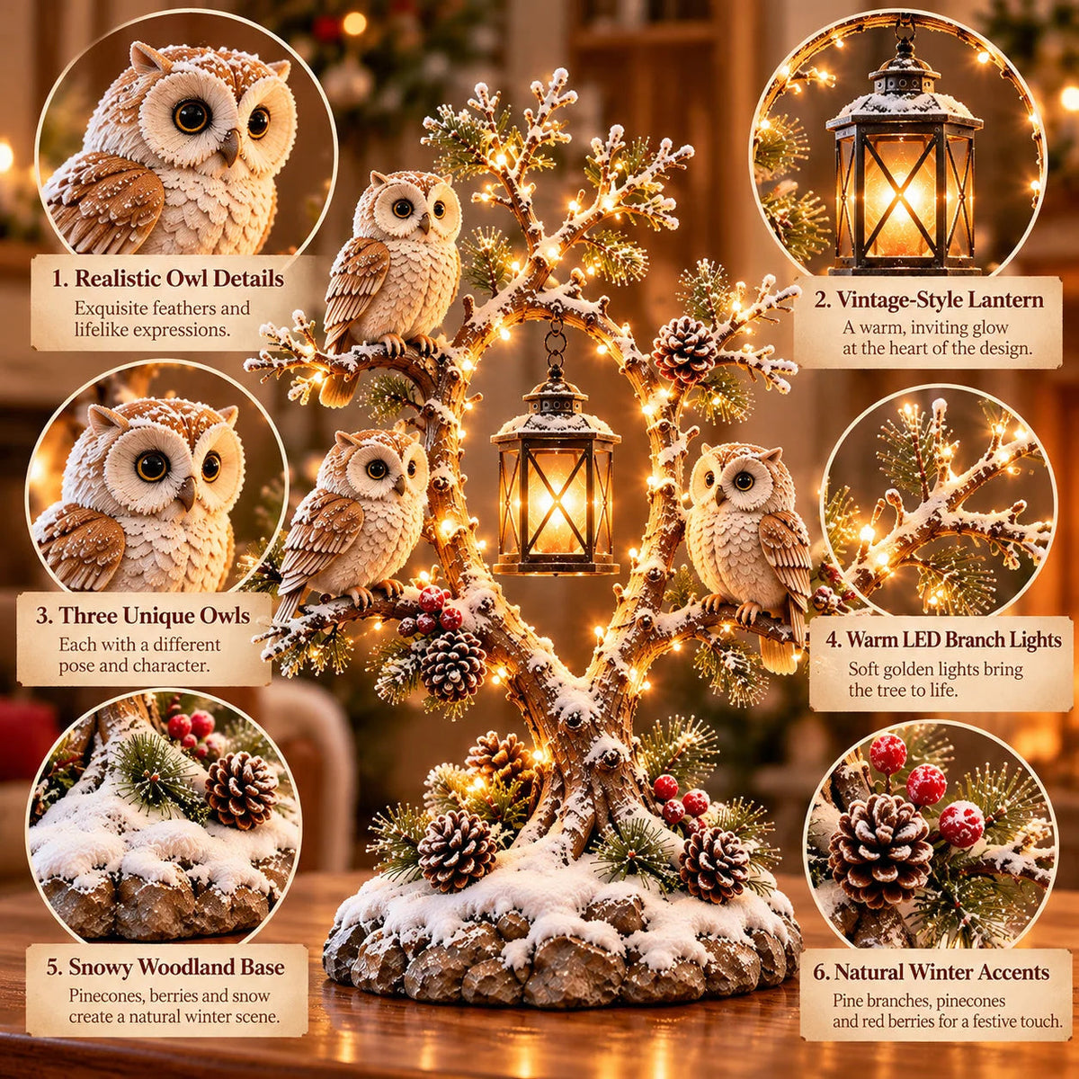 🔥 LAST DAY 50% OFF 🔥🦉✨ Guardians of the Winter Night — Glowing Owl Woodland Lantern