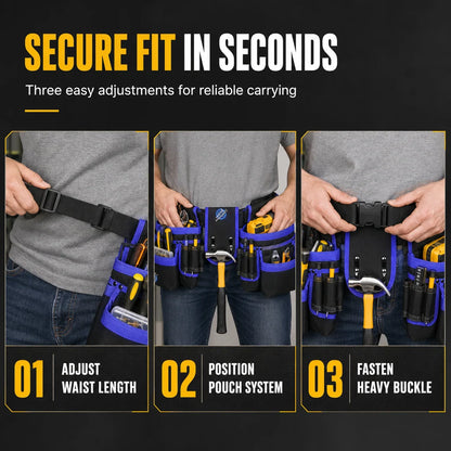 🛠️ Adjustable Tool Belt Pouch – Multi-Pocket Hands-Free Storage