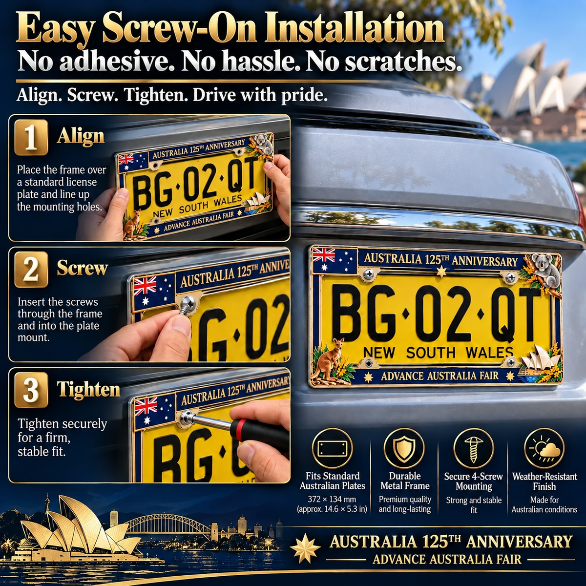 🦘🐨 Australia 125th Anniversary Commemorative Metal License Plate Frame
