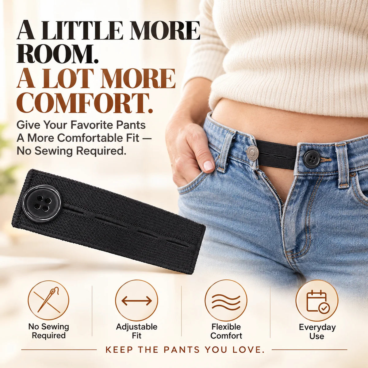 👖 Adjustable Elastic Waistband Button Extender – No-Sew Comfort for Jeans & Pants