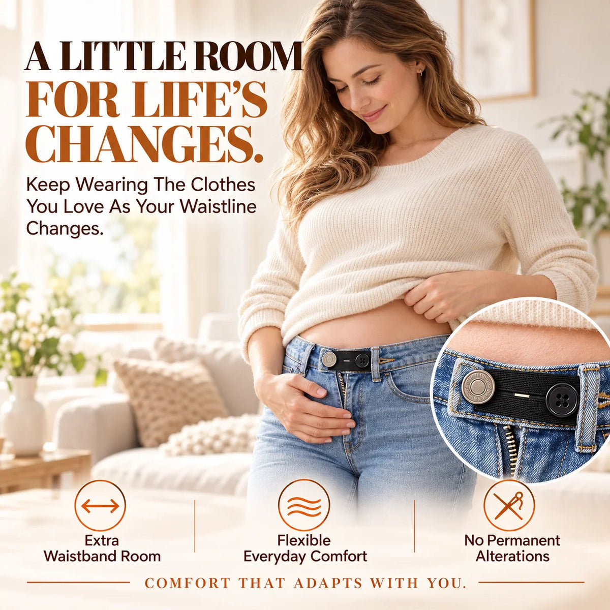👖 Adjustable Elastic Waistband Button Extender – No-Sew Comfort for Jeans & Pants