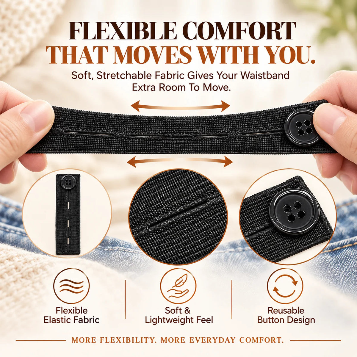 👖 Adjustable Elastic Waistband Button Extender – No-Sew Comfort for Jeans & Pants