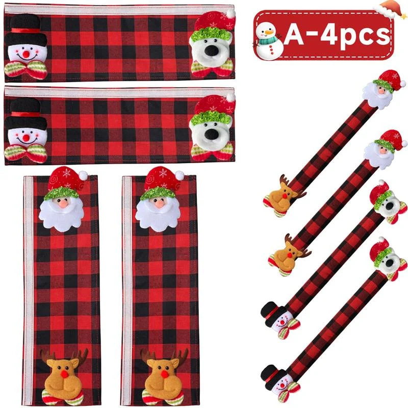 2/4/6PCS Plush Christmas Refrigerator Door Handle Covers - Red and Black Plaid Wraps🎄