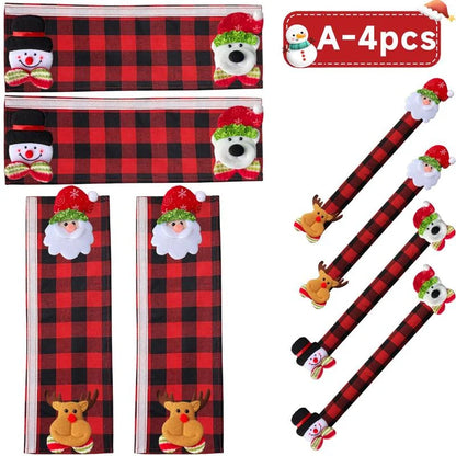 2/4/6PCS Plush Christmas Refrigerator Door Handle Covers - Red and Black Plaid Wraps🎄
