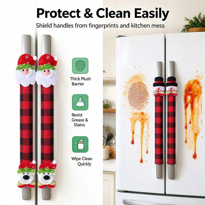 2/4/6PCS Plush Christmas Refrigerator Door Handle Covers - Red and Black Plaid Wraps🎄