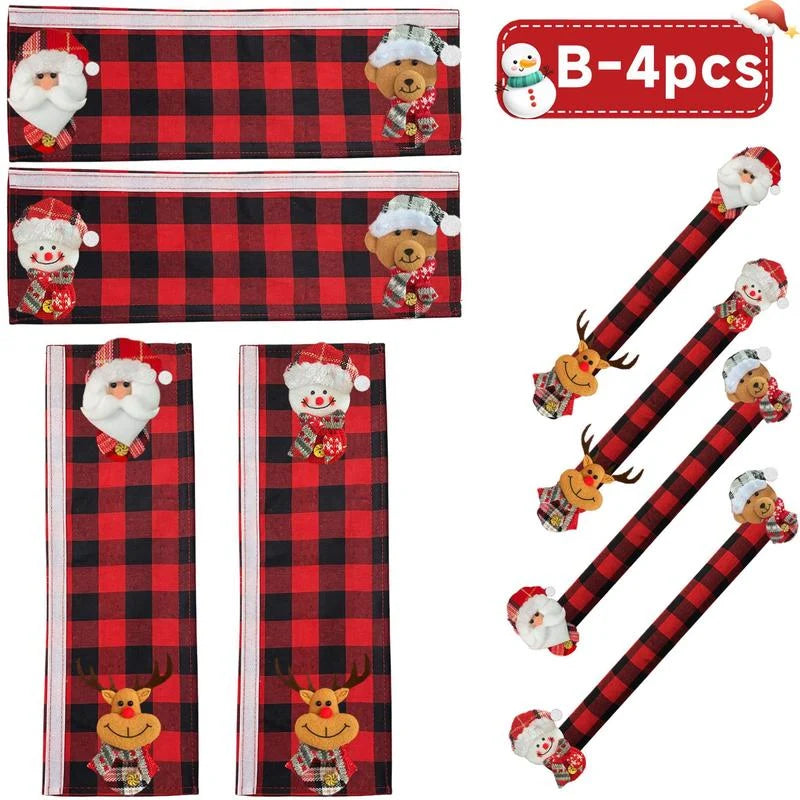 2/4/6PCS Plush Christmas Refrigerator Door Handle Covers - Red and Black Plaid Wraps🎄