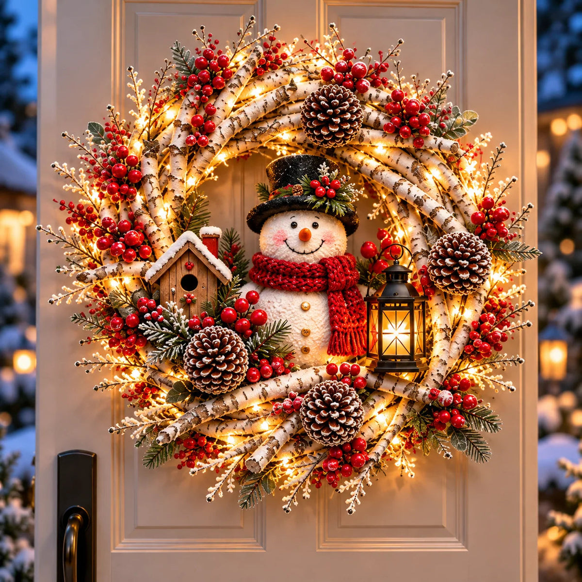 🌟🔥 Snowy Birch Cardinal Wreath™ – Lighted Christmas Door Wreath with Paired Red Cardinals, Berries & Pinecones ❤️🎄✨