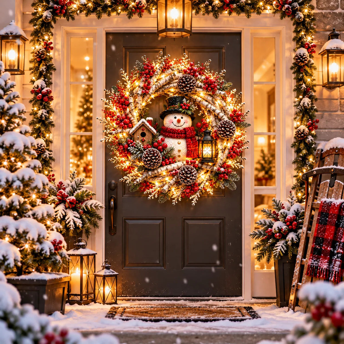 🌟🔥 Snowy Birch Cardinal Wreath™ – Lighted Christmas Door Wreath with Paired Red Cardinals, Berries & Pinecones ❤️🎄✨