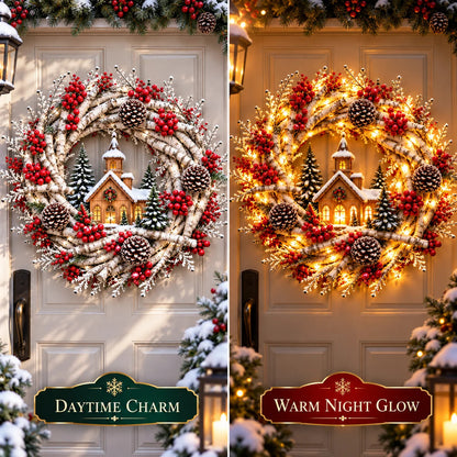 🌟🔥 Snowy Birch Cardinal Wreath™ – Lighted Christmas Door Wreath with Paired Red Cardinals, Berries & Pinecones ❤️🎄✨