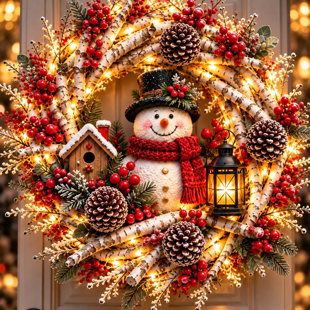 🔥 LAST DAY 49% OFF | Snowy Birch Cardinal Wreath – Lighted Christmas Door Decor ❤️