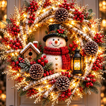 🌟🔥 Snowy Birch Cardinal Wreath™ – Lighted Christmas Door Wreath with Paired Red Cardinals, Berries & Pinecones ❤️🎄✨