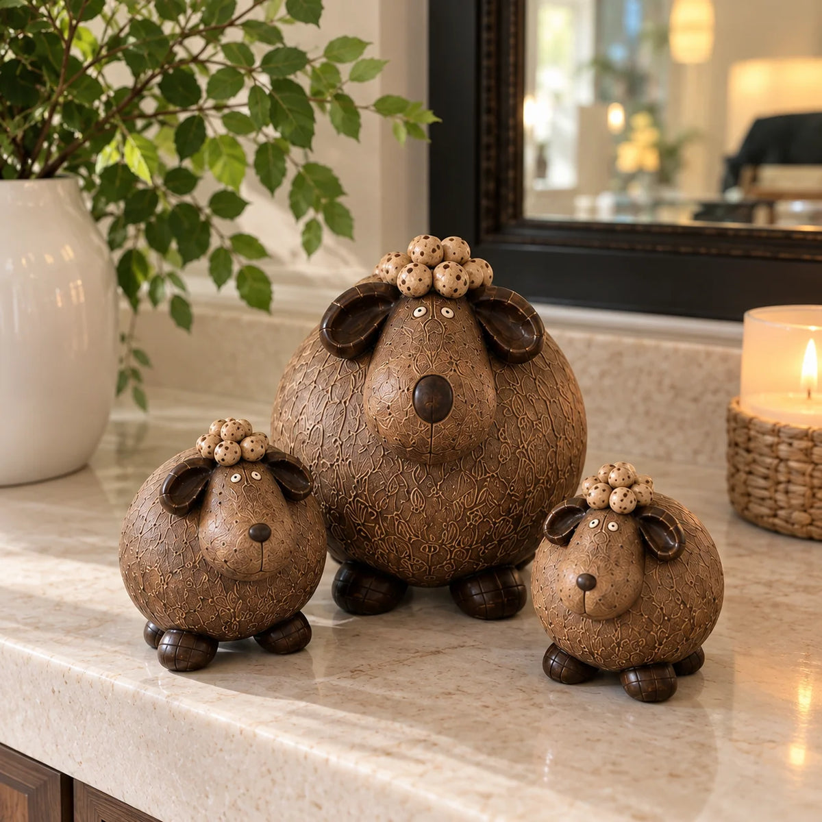 🐏 Little Woolly Family – Whimsical Rustic Sheep Figurines, Set of 3