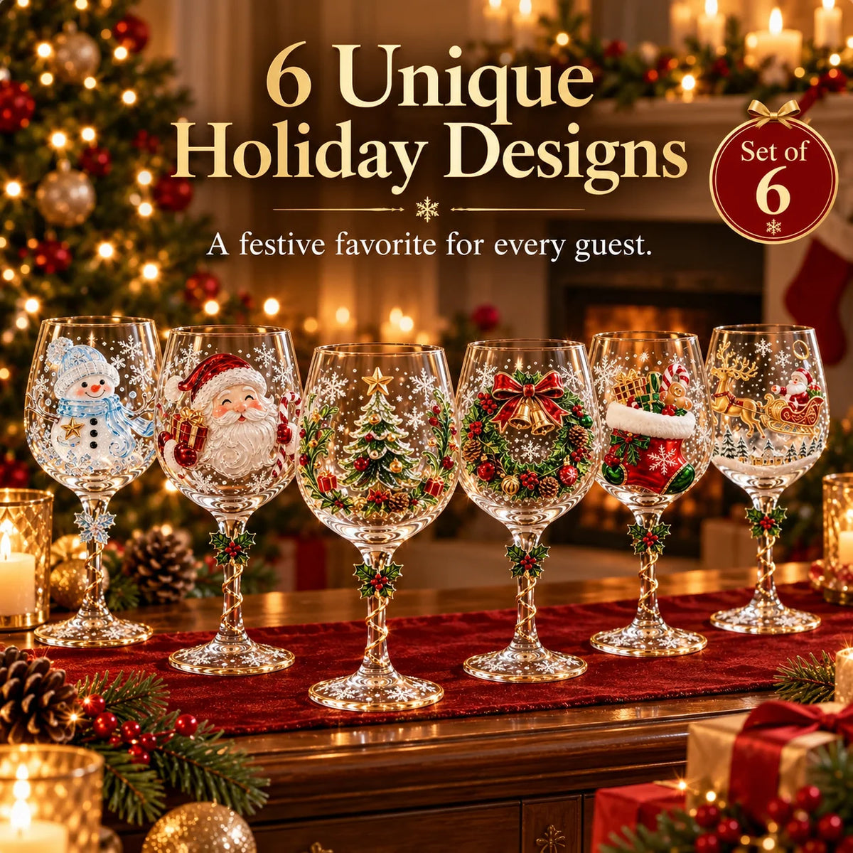 🎅Limited Edition🎄 Christmas Hosting Essential | 6-Piece Festive 3D Wine Glass Gift Set