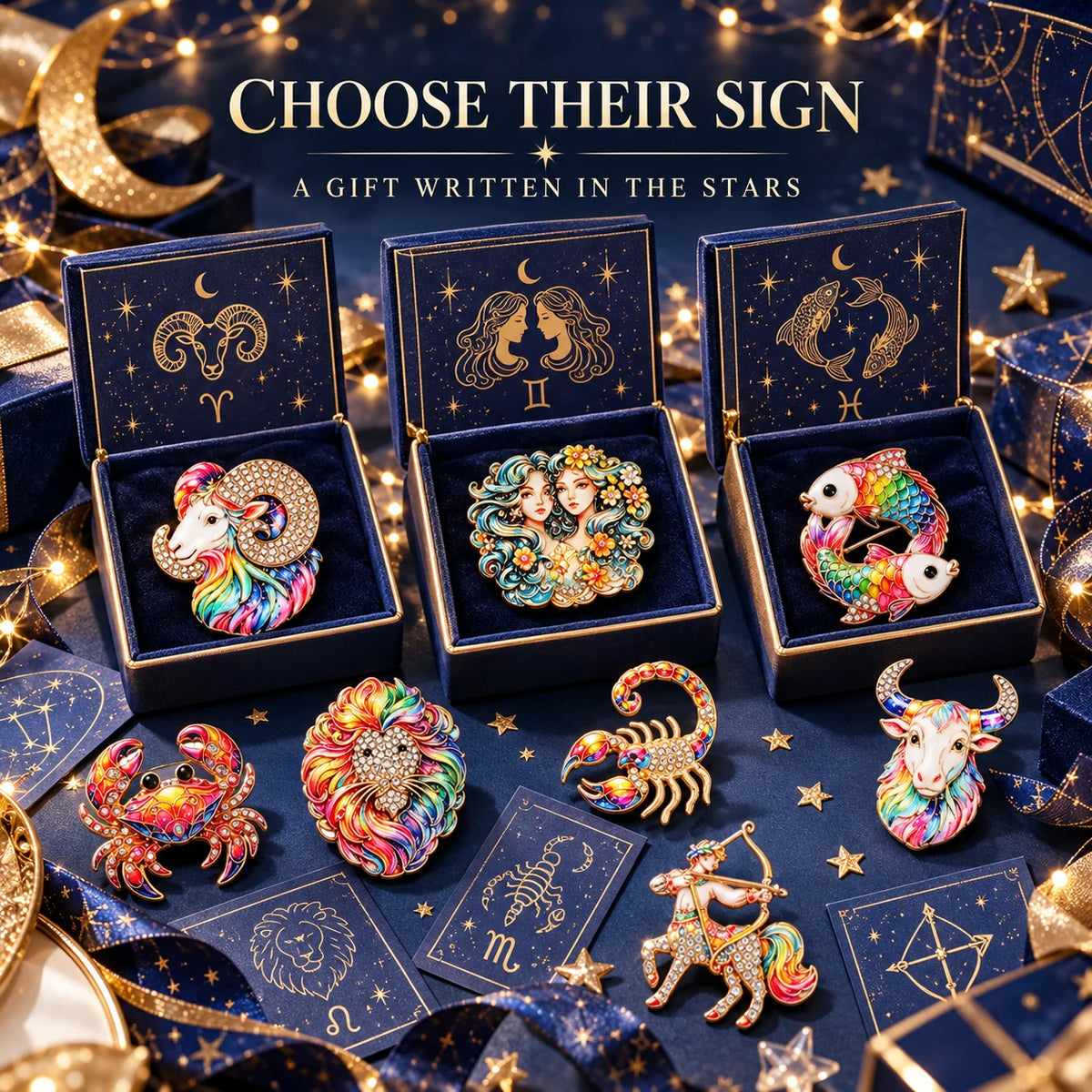 Luxury Zodiac Enamel Brooch – Choose Your Sign