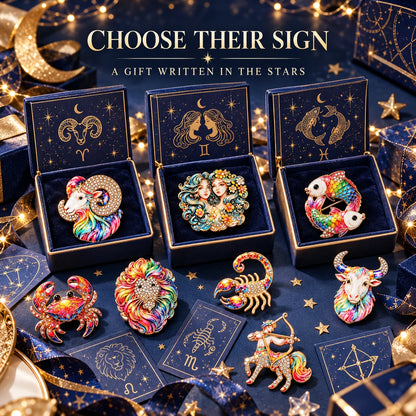 Luxury Zodiac Enamel Brooch – Choose Your Sign