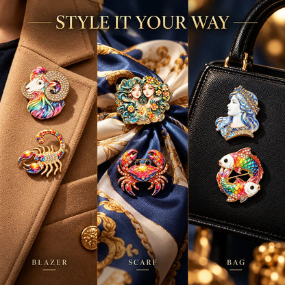 Luxury Zodiac Enamel Brooch – Choose Your Sign