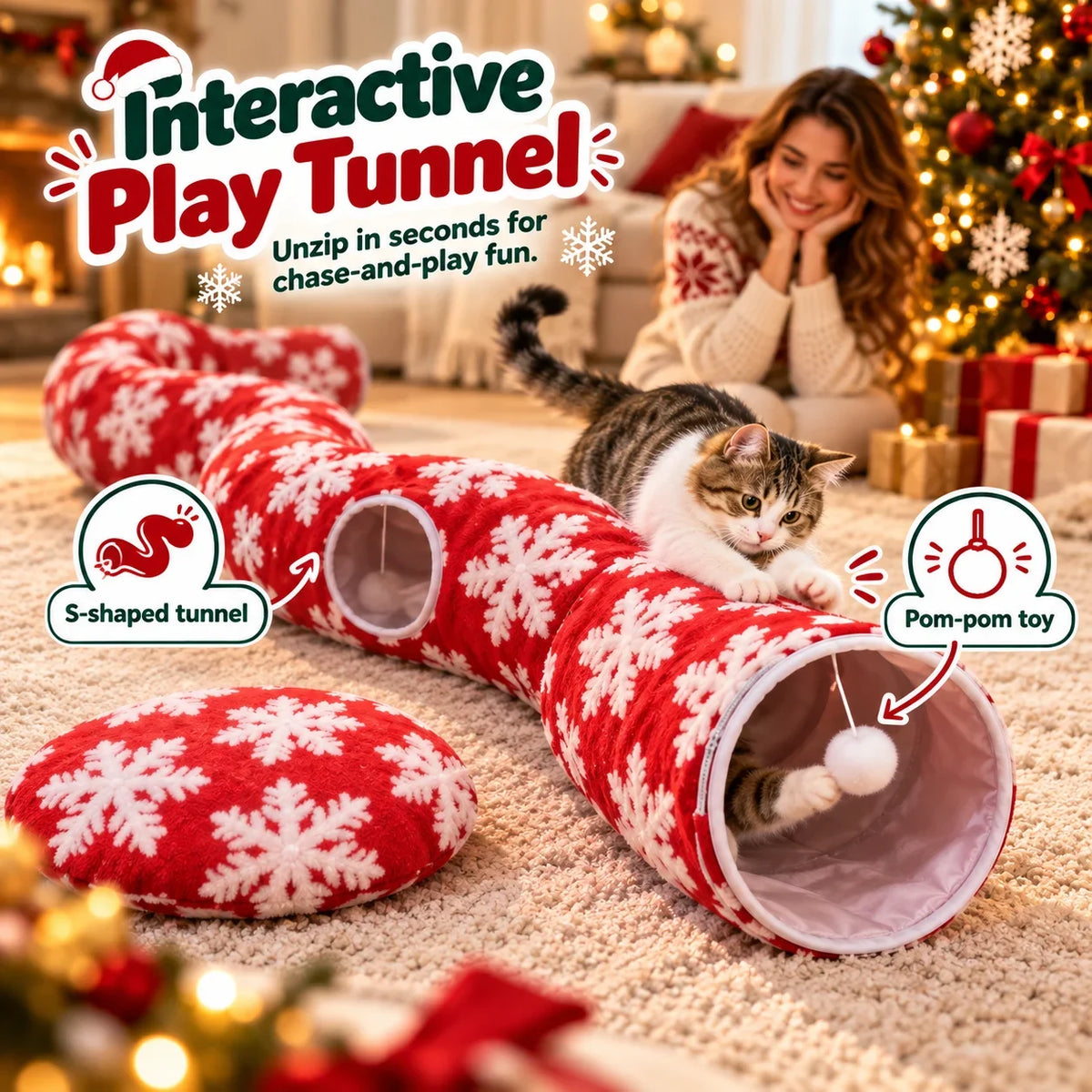🐱Christmas Tree Cat Tunnel🎄 The Ultimate Cat-Proof Tree Skirt & Hideaway （Free Shipping）🐾