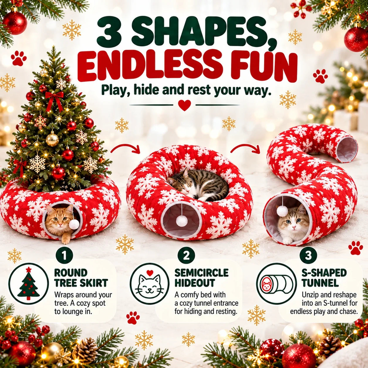 🐱Christmas Tree Cat Tunnel🎄 The Ultimate Cat-Proof Tree Skirt & Hideaway （Free Shipping）🐾