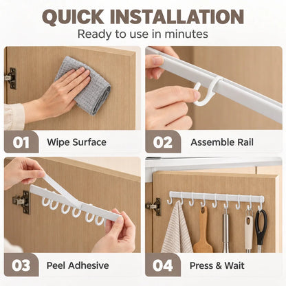 Multi-Functional Drill-Free Cabinet Door Hook Rail