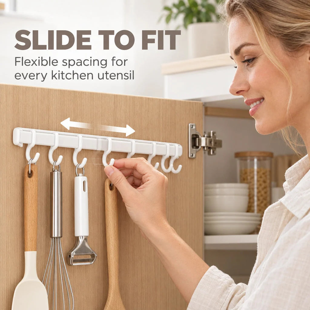 Multi-Functional Drill-Free Cabinet Door Hook Rail