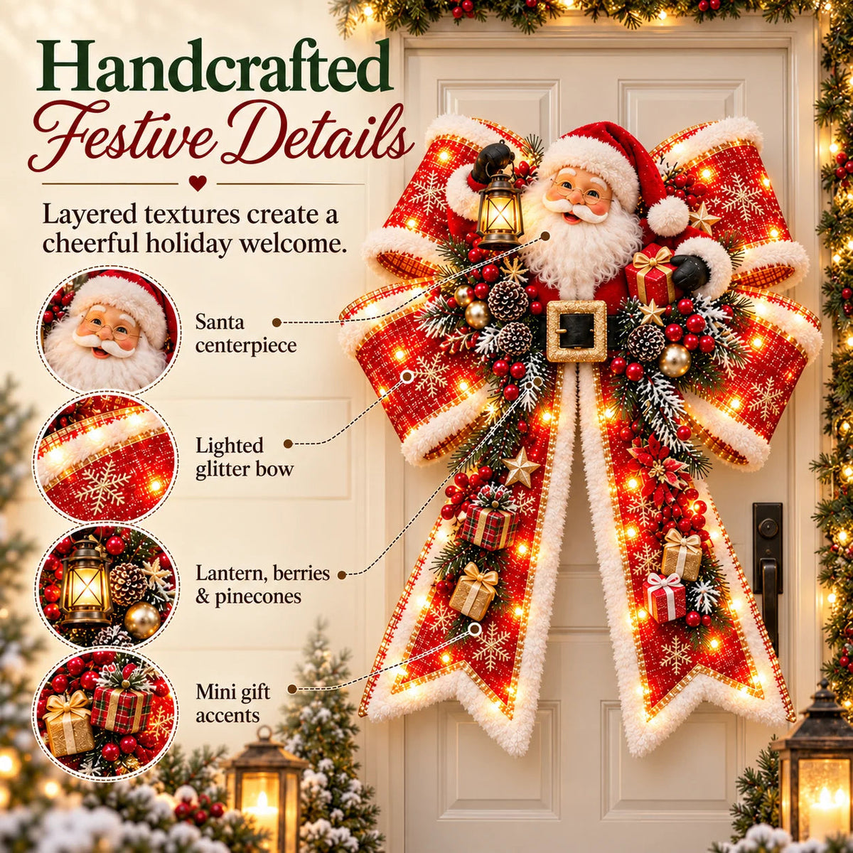 🔥Last Day 50% OFF -🎀🎄 Christmas Magic Door Bows – Oversized Light-Up Christmas Decor