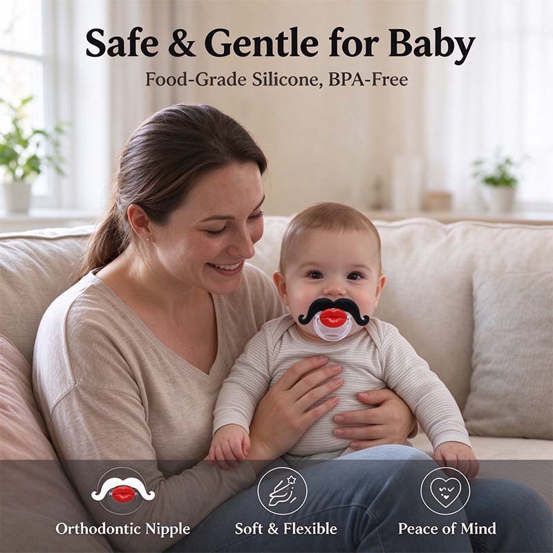 Funny Baby Pacifier 👶 – Cute Lips & Mustache Photo Prop