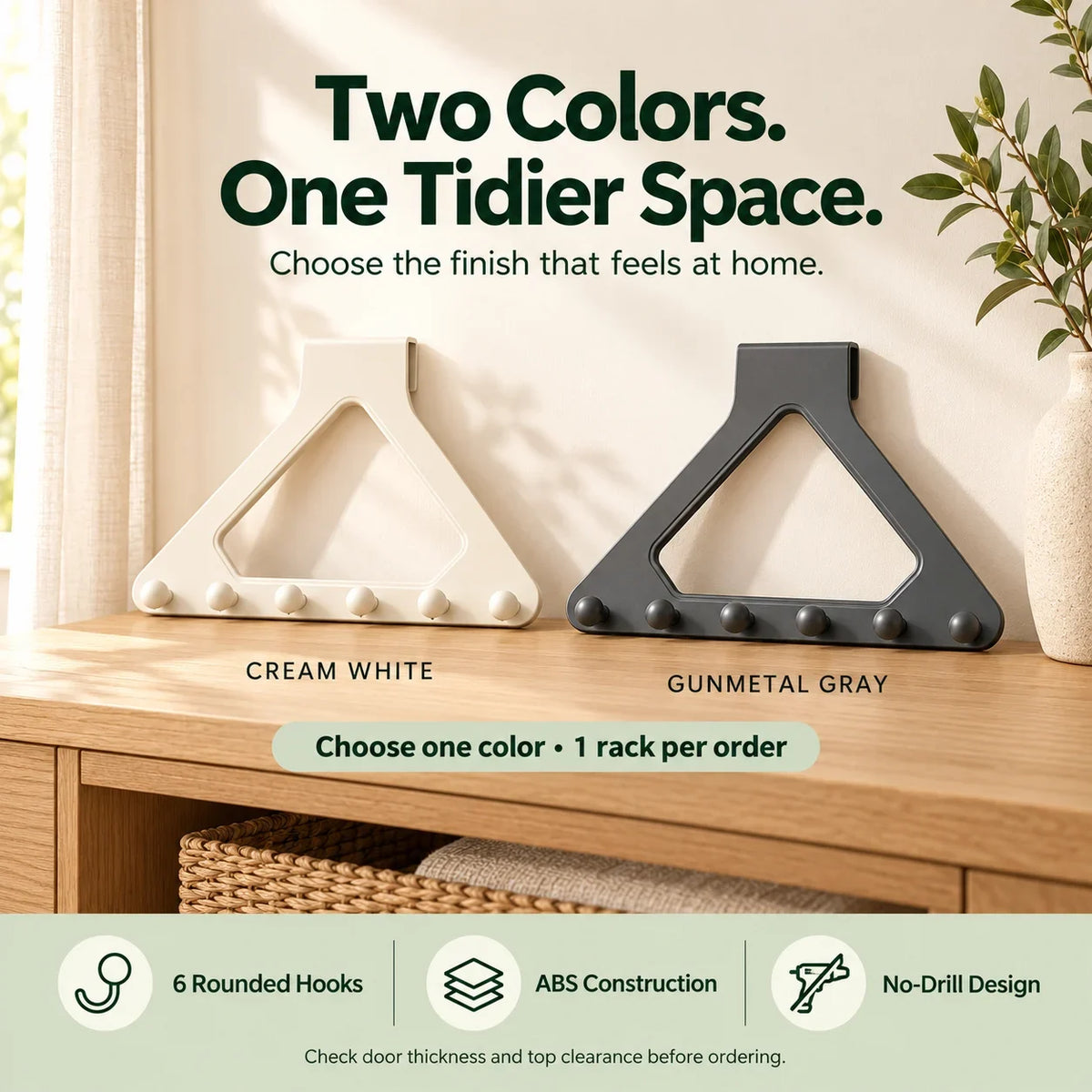 🚪 Over-the-Door 6-Hook Organizer – No-Drill Triangle Rack for Clothes, Towels, Hats & Bags
