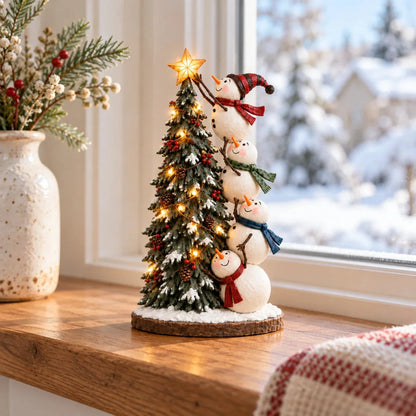 ⛄Snowmen Topping the Christmas Tree – Lighted Christmas Figurine