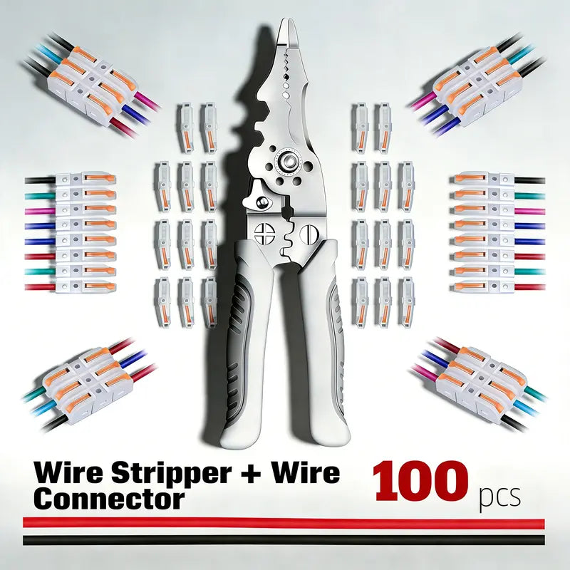 Universal Quick Lever Electrical Wire Connectors (24-12 AWG) Assortment (50/100Pcs) + Wire Stripper