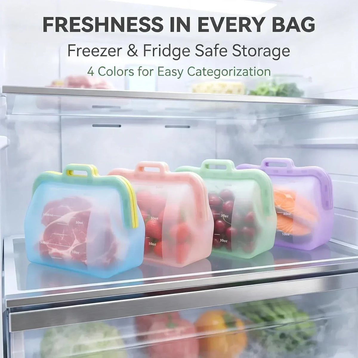 50oz Silicone Food Storage Bag 🥬 – Reusable Magnetic-Seal Design